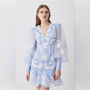 Karen Millen Applique Organdie Buttoned Woven Mini Dress